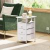 imageWLIVE Narrow Side Table with Charging Station End Table with LED Light 2 Fabric Drawers and Open Shelf Black Bedside Tables Living Room Small Space Bedroom Night Stand with Charger StationWhite With 3 Fabric Drawers