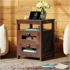 imageWLIVE Night Stand with Charger Station End Tables Bedroom Living Room Bed Side Table with 2 Wooden Storage Drawers Farmhouse Nightstand with USB Ports and Outlets Dark Rustic OakEspresso