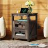 imageWLIVE Night Stand with Charger Station End Tables Bedroom Living Room Bed Side Table with 2 Wooden Storage Drawers Farmhouse Nightstand with USB Ports and Outlets Dark Rustic OakDark Rustic Oak