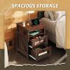 imageWLIVE Night Stand with Charger Station End Tables Bedroom Living Room Bed Side Table with 2 Wooden Storage Drawers Farmhouse Nightstand with USB Ports and Outlets Dark Rustic OakEspresso