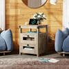 imageWLIVE Night Stand with Charger Station End Tables Bedroom Living Room Bed Side Table with 2 Wooden Storage Drawers Farmhouse Nightstand with USB Ports and Outlets Dark Rustic OakGreige
