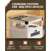 imageWLIVE Night Stand with Charger Station End Tables Bedroom Living Room Bed Side Table with 2 Wooden Storage Drawers Farmhouse Nightstand with USB Ports and Outlets Dark Rustic OakLight Grey