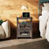 imageWLIVE Night Stand with Charger Station End Tables Bedroom Living Room Bed Side Table with 2 Wooden Storage Drawers Farmhouse Nightstand with USB Ports and Outlets Dark Rustic OakDark Rustic Oak