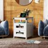 imageWLIVE Night Stand with Charger Station End Tables Bedroom Living Room Bed Side Table with 2 Wooden Storage Drawers Farmhouse Nightstand with USB Ports and Outlets Dark Rustic OakLight Grey