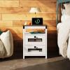 imageWLIVE Night Stand with Charger Station End Tables Bedroom Living Room Bed Side Table with 2 Wooden Storage Drawers Farmhouse Nightstand with USB Ports and Outlets Dark Rustic OakAntique White