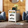 imageWLIVE Night Stand with Charger Station End Tables Bedroom Living Room Bed Side Table with 2 Wooden Storage Drawers Farmhouse Nightstand with USB Ports and Outlets Dark Rustic OakAntique White