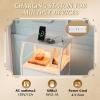 imageWLIVE Night Stand with Charger Station White Nightstand with LED Light and 4 Storage Drawers Tall Dresser for Bedroom 3748quot H Bedside Table with Fabric Bins Wood ShelfWhite