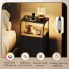 imageWLIVE Night Stand with Charger Station White Nightstand with LED Light and 4 Storage Drawers Tall Dresser for Bedroom 3748quot H Bedside Table with Fabric Bins Wood ShelfBlack