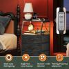 imageWLIVE Night Stand with Charger Station White Nightstand with LED Light and 4 Storage Drawers Tall Dresser for Bedroom 3748quot H Bedside Table with Fabric Bins Wood ShelfCharcoal Black Wood Grain Print
