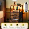 imageWLIVE Night Stand with Charger Station White Nightstand with LED Light and 4 Storage Drawers Tall Dresser for Bedroom 3748quot H Bedside Table with Fabric Bins Wood ShelfRustic Brown Wood Grain Print