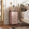 imageWLIVE Night Stand with Charger Station White Nightstand with LED Light and 4 Storage Drawers Tall Dresser for Bedroom 3748quot H Bedside Table with Fabric Bins Wood ShelfPink