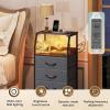 imageWLIVE Night Stand with Charger Station White Nightstand with LED Light and 4 Storage Drawers Tall Dresser for Bedroom 3748quot H Bedside Table with Fabric Bins Wood ShelfDark Grey
