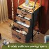 imageWLIVE Night Stand with Charger Station White Nightstand with LED Light and 4 Storage Drawers Tall Dresser for Bedroom 3748quot H Bedside Table with Fabric Bins Wood ShelfRustic Brown Wood Grain Print