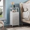 imageWLIVE Night Stand with Charger Station White Nightstand with LED Light and 4 Storage Drawers Tall Dresser for Bedroom 3748quot H Bedside Table with Fabric Bins Wood ShelfWhite