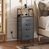 imageWLIVE Night Stand with Charger Station White Nightstand with LED Light and 4 Storage Drawers Tall Dresser for Bedroom 3748quot H Bedside Table with Fabric Bins Wood ShelfDark Grey