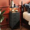 imageWLIVE Night Stand with Charger Station White Nightstand with LED Light and 4 Storage Drawers Tall Dresser for Bedroom 3748quot H Bedside Table with Fabric Bins Wood ShelfCharcoal Black Wood Grain Print