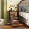imageWLIVE Night Stand with Charger Station White Nightstand with LED Light and 4 Storage Drawers Tall Dresser for Bedroom 3748quot H Bedside Table with Fabric Bins Wood ShelfRustic Brown Wood Grain Print