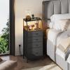 imageWLIVE Night Stand with Charger Station White Nightstand with LED Light and 4 Storage Drawers Tall Dresser for Bedroom 3748quot H Bedside Table with Fabric Bins Wood ShelfBlack