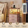 imageWLIVE Night Stand with Charger Station White Nightstand with LED Light and 4 Storage Drawers Tall Dresser for Bedroom 3748quot H Bedside Table with Fabric Bins Wood ShelfPink