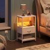 imageWLIVE Nightstand Bedside Side Table for Bedroom Dorm with Steel Frame Night Stand End Table with Fabric Storage Drawer Easy Assembly Rustic Brown Wood Grain Print 1173D 1567W 2503quot HWhite