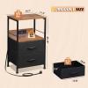 imageWLIVE Nightstand with Charging Station LED Night Stand with 2 Fabric Drawers and Open Shelf Small Dresser for Small Spaces Side End Tables for Bedroom Rustic Brown and BlackBlack and Rustic Brown