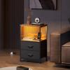 imageWLIVE Nightstand with Charging Station LED Night Stand with 2 Fabric Drawers and Open Shelf Small Dresser for Small Spaces Side End Tables for Bedroom Rustic Brown and BlackBlack and Rustic Brown