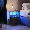 imageWLIVE Nightstand with Charging Station LED Night Stand with 2 Fabric Drawers and Open Shelf Small Dresser for Small Spaces Side End Tables for Bedroom Rustic Brown and BlackBlack