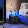 imageWLIVE Nightstand with Charging Station LED Night Stand with 2 Fabric Drawers and Open Shelf Small Dresser for Small Spaces Side End Tables for Bedroom Rustic Brown and BlackCharcoal Black