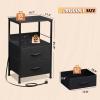 imageWLIVE Nightstand with Charging Station LED Night Stand with 2 Fabric Drawers and Open Shelf Small Dresser for Small Spaces Side End Tables for Bedroom Rustic Brown and BlackBlack