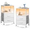 imageWLIVE Nightstand with Charging Station LED Night Stand with 2 Fabric Drawers and Open Shelf Small Dresser for Small Spaces Side End Tables for Bedroom Rustic Brown and BlackWhite