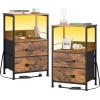 imageWLIVE Nightstand with Charging Station LED Night Stand with 2 Fabric Drawers and Open Shelf Small Dresser for Small Spaces Side End Tables for Bedroom Rustic Brown and BlackRustic Brown Wood Grain Prin
