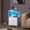 imageWLIVE Nightstand with Charging Station LED Night Stand with 2 Fabric Drawers and Open Shelf Small Dresser for Small Spaces Side End Tables for Bedroom Rustic Brown and BlackWhite