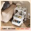 imageWLIVE Nightstand with Charging Station LED Night Stand with 2 Fabric Drawers and Open Shelf Small Dresser for Small Spaces Side End Tables for Bedroom Rustic Brown and BlackWhite