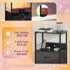 imageWLIVE Nightstand with Charging Station LED Night Stand with 2 Fabric Drawers and Open Shelf Small Dresser for Small Spaces Side End Tables for Bedroom Rustic Brown and BlackBlack