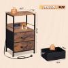 imageWLIVE Nightstand with Charging Station LED Night Stand with 2 Fabric Drawers and Open Shelf Small Dresser for Small Spaces Side End Tables for Bedroom Rustic Brown and BlackRustic Brown Wood Grain Prin