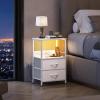 imageWLIVE Nightstand with Charging Station LED Night Stand with 2 Fabric Drawers and Open Shelf Small Dresser for Small Spaces Side End Tables for Bedroom Rustic Brown and BlackWhite