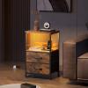 imageWLIVE Nightstand with Charging Station LED Night Stand with 2 Fabric Drawers and Open Shelf Small Dresser for Small Spaces Side End Tables for Bedroom Rustic Brown and BlackRustic Brown Wood Grain Prin