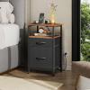 imageWLIVE Nightstand with Charging Station Side Table with 2 Fabric Drawers End Tables for Bedroom Small Dresser USB Ports and Outlets Charcoal BlackBlack and Rustic Brown