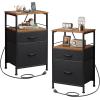 imageWLIVE Nightstand with Charging Station Side Table with 2 Fabric Drawers End Tables for Bedroom Small Dresser USB Ports and Outlets Charcoal BlackBlack and Rustic Brown