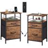 imageWLIVE Nightstand with Charging Station Side Table with 2 Fabric Drawers End Tables for Bedroom Small Dresser USB Ports and Outlets Charcoal BlackRustic Brown