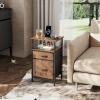 imageWLIVE Nightstand with Charging Station Side Table with 2 Fabric Drawers End Tables for Bedroom Small Dresser USB Ports and Outlets Charcoal BlackRustic Brown