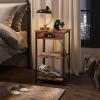 imageWLIVE Side Table with Charging Station and USB Ports Small End Tables for Small Spaces 3Tier Nightstand with Adjustable Shelf Bedside Tables Living Room Bedroom GreigeRustic Brown