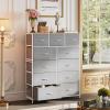 imageWLIVE Storage Organizer Unit with 11 Fabric Bins Storage Drawers Organizer with Steel Frame Tall Storage Tower Organizaton for Living Room Hallway Office Light GreyLight Grey