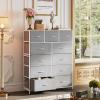 imageWLIVE Storage Organizer Unit with 11 Fabric Bins Storage Drawers Organizer with Steel Frame Tall Storage Tower Organizaton for Living Room Hallway Office Rustic BrownLight Grey