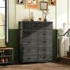 imageWLIVE Storage Organizer Unit with 11 Fabric Bins Storage Drawers Organizer with Steel Frame Tall Storage Tower Organizaton for Living Room Hallway Office Light GreyCharcoal Black Wood Grain Print