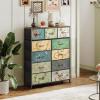 imageWLIVE Storage Organizer Unit with 11 Fabric Bins Storage Drawers Organizer with Steel Frame Tall Storage Tower Organizaton for Living Room Hallway Office Light GreyFloral Painted