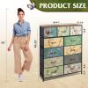 imageWLIVE Storage Organizer Unit with 11 Fabric Bins Storage Drawers Organizer with Steel Frame Tall Storage Tower Organizaton for Living Room Hallway Office Light GreyFloral Painted