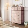 imageWLIVE Storage Organizer Unit with 11 Fabric Bins Storage Drawers Organizer with Steel Frame Tall Storage Tower Organizaton for Living Room Hallway Office Light GreyPink