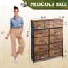imageWLIVE Storage Organizer Unit with 11 Fabric Bins Storage Drawers Organizer with Steel Frame Tall Storage Tower Organizaton for Living Room Hallway Office Light GreyRustic Brown Wood Grain Print