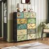 imageWLIVE Storage Organizer Unit with 11 Fabric Bins Storage Drawers Organizer with Steel Frame Tall Storage Tower Organizaton for Living Room Hallway Office Rustic BrownFloral Painted